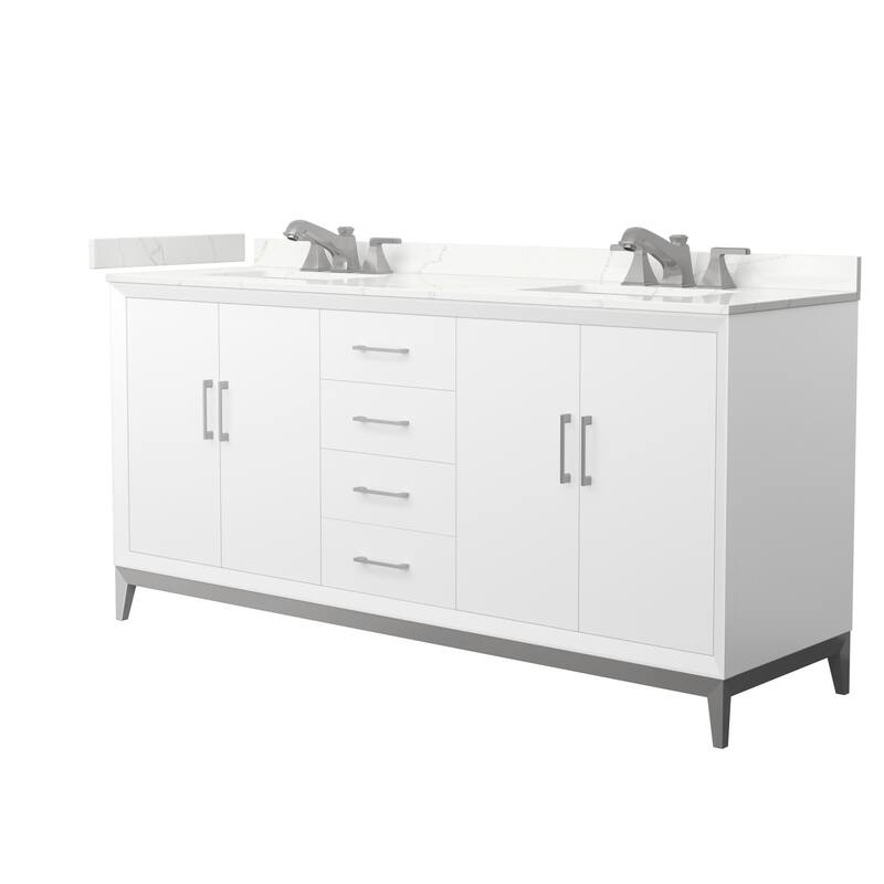 Wyndham Collection WCH818172D-QTZ-US3MXX Amici 72" Free Standing - White / Giotto Quartz Top / Brushed Nickel