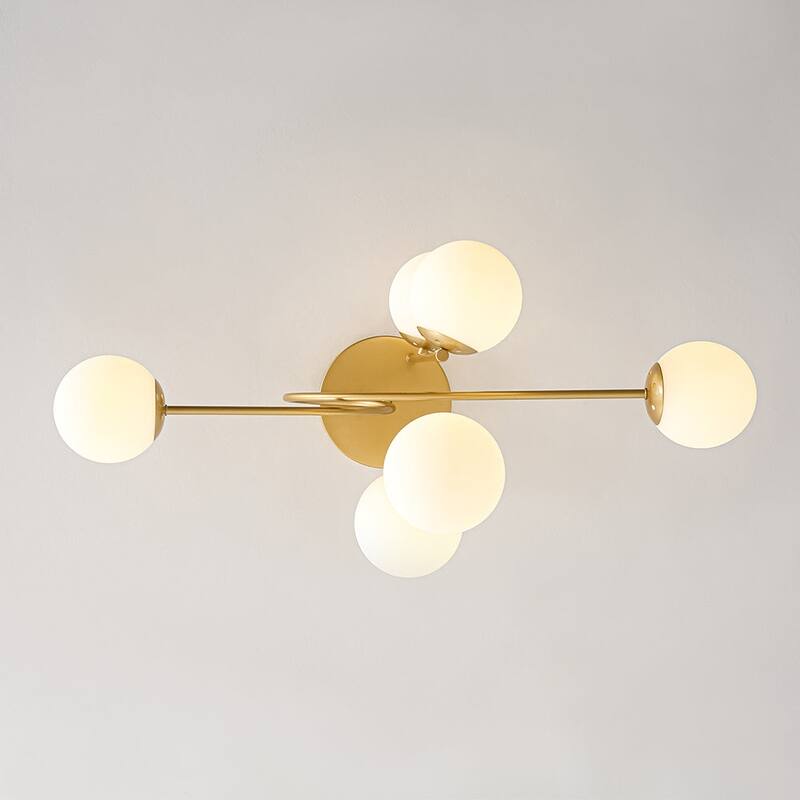 Modern 6-Light Milky Glass Globe Sputnik Semi Flush Mount