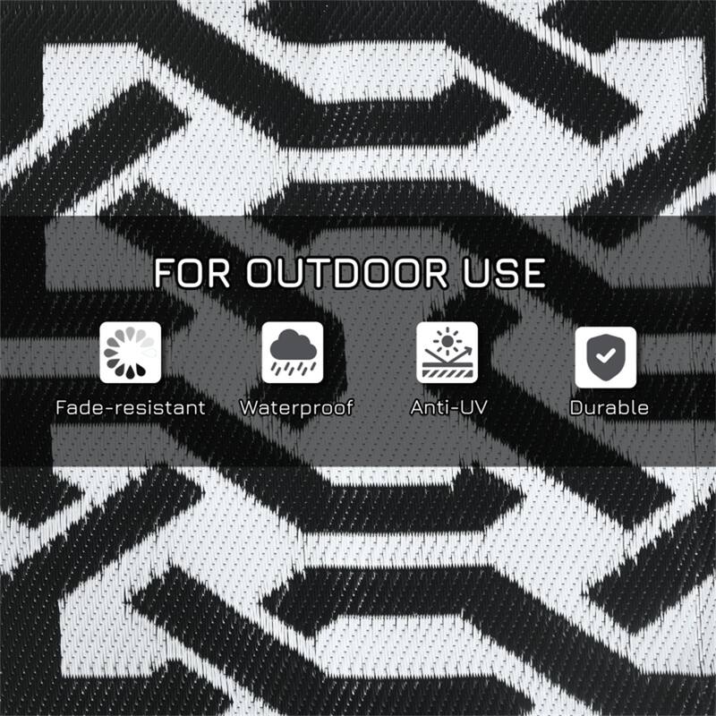 Black & White Chain Pattern Outdoor Rug Waterproof, Foldable Reversible, Portable Picnic Camping, Beach Mat with Carry Bag