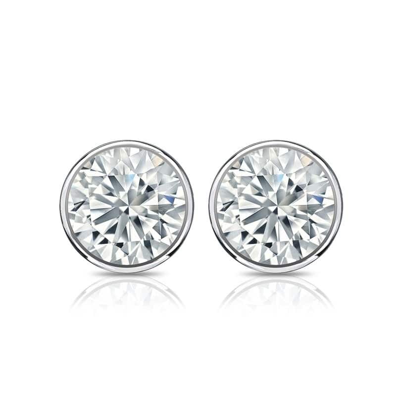 Auriya 2ctw Round Diamond Stud Earrings Bezel-set 18k Gold - GIA Certified