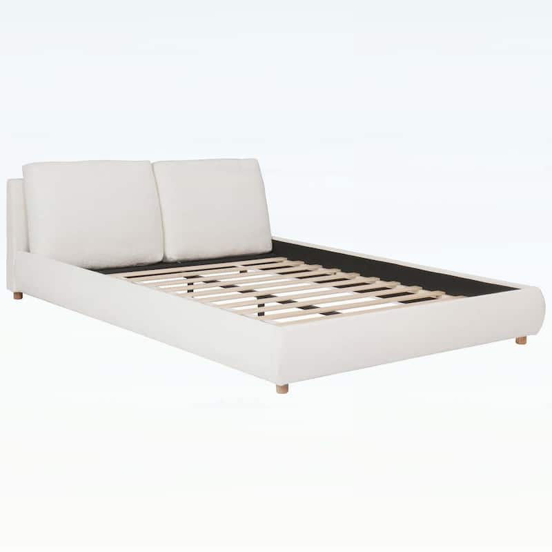 Luxurious Upholstered Platform Bed with Versatile Pillows and Graceful Headboard