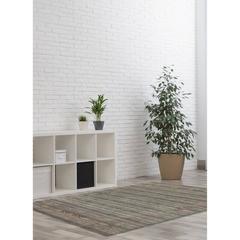 ECARPETGALLERY Hand Loomed Kashkuli Gabbeh Dark Grey Wool Rug - 4'0 x 5'8