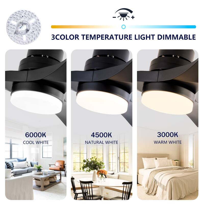 42 Inch Ceiling Fans with Lights and Remote, Ceiling Fan with Light 3 Blades Modern Ceiling Fan Noiseless Reversible DC Motor