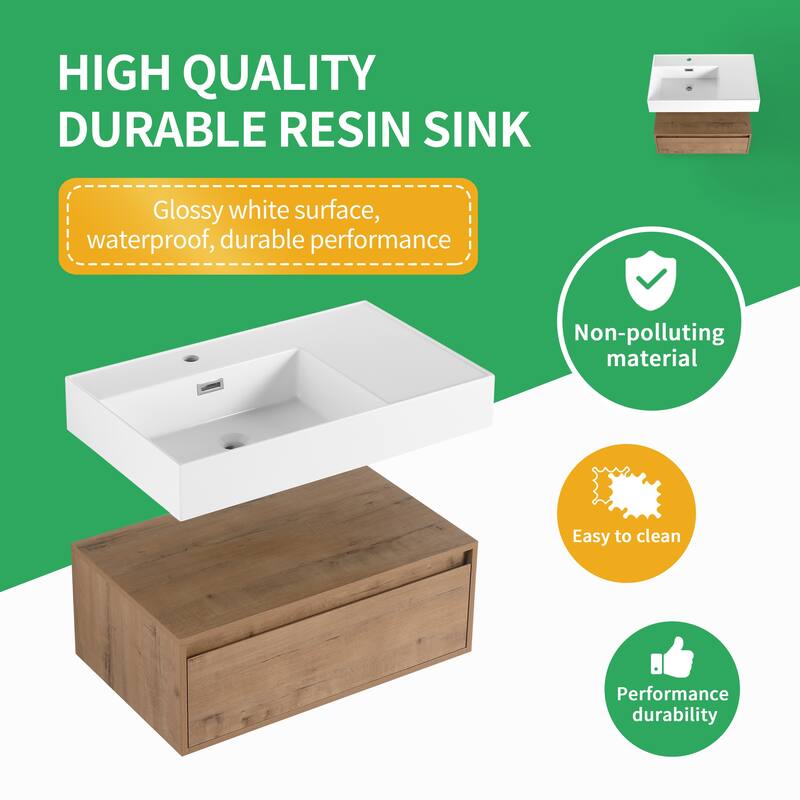 BNK 30/60 inch Floating Single/Double Sink Bathroom Vanity with Soft Close Drawer
