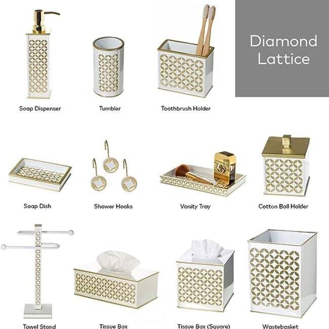 Creative Scents Diamond Lattice White Tissue Box Cover Square - White/Gold