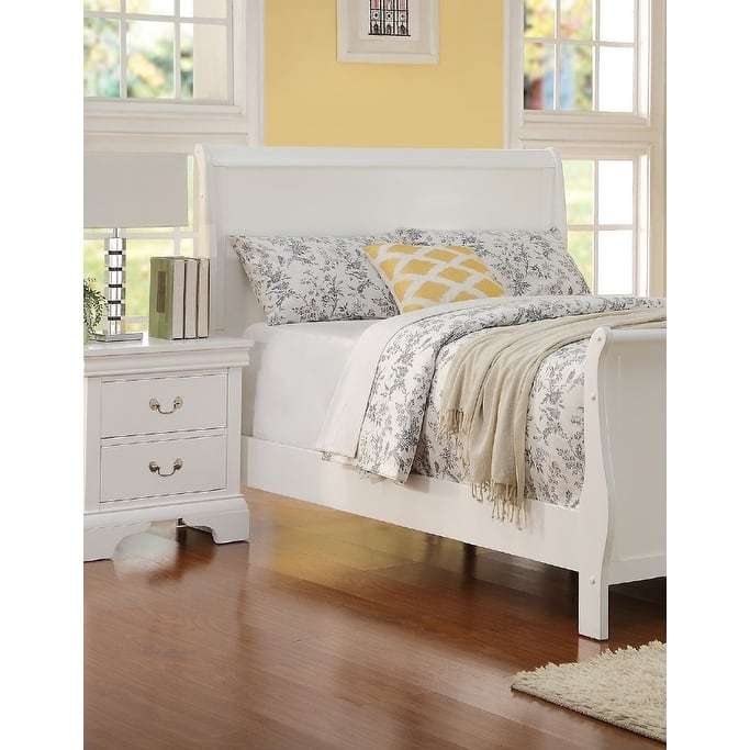 Full Size Sleigh Design Bed with Headboard and Footboard in White