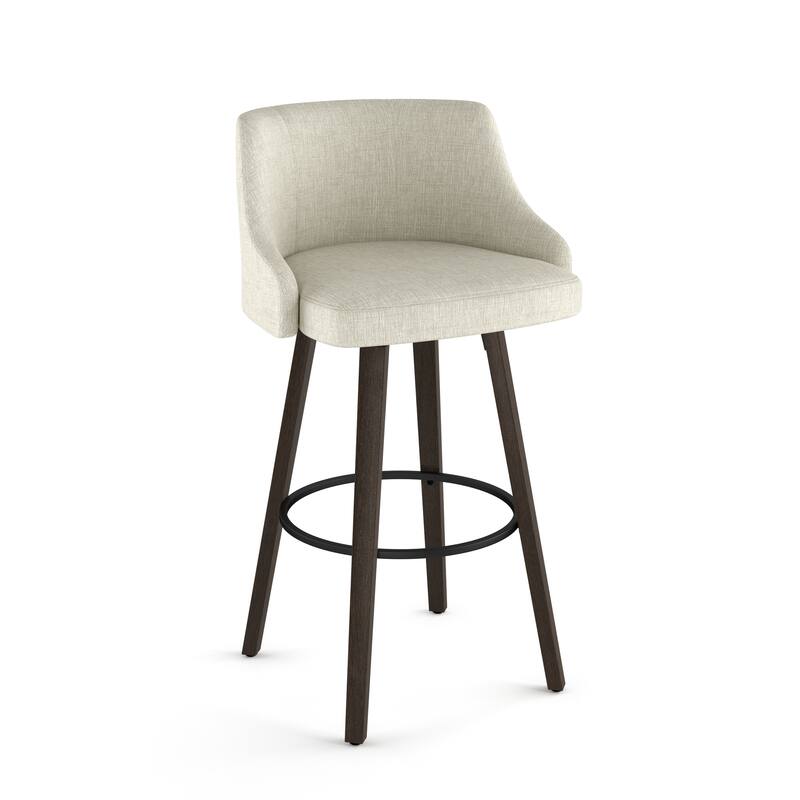 Amisco Ramon Swivel Counter and Bar Stool with Solid Wood Legs - Light Grey-Beige PVC / Dark Grey-Brown Wood - Bar Height