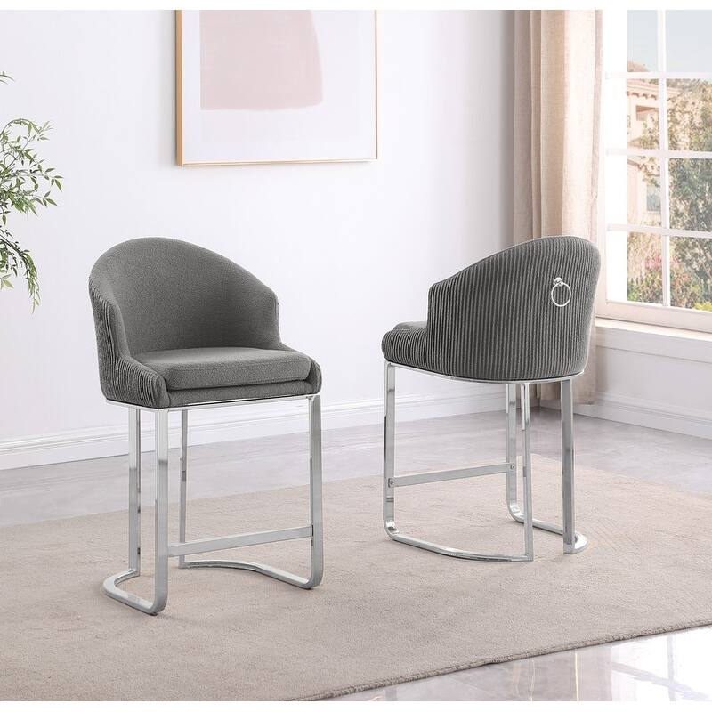 Best Quality Furniture Teddy Fabric Chrome Barstools (Set of 2) - N/A - Dark Gray-Chairs