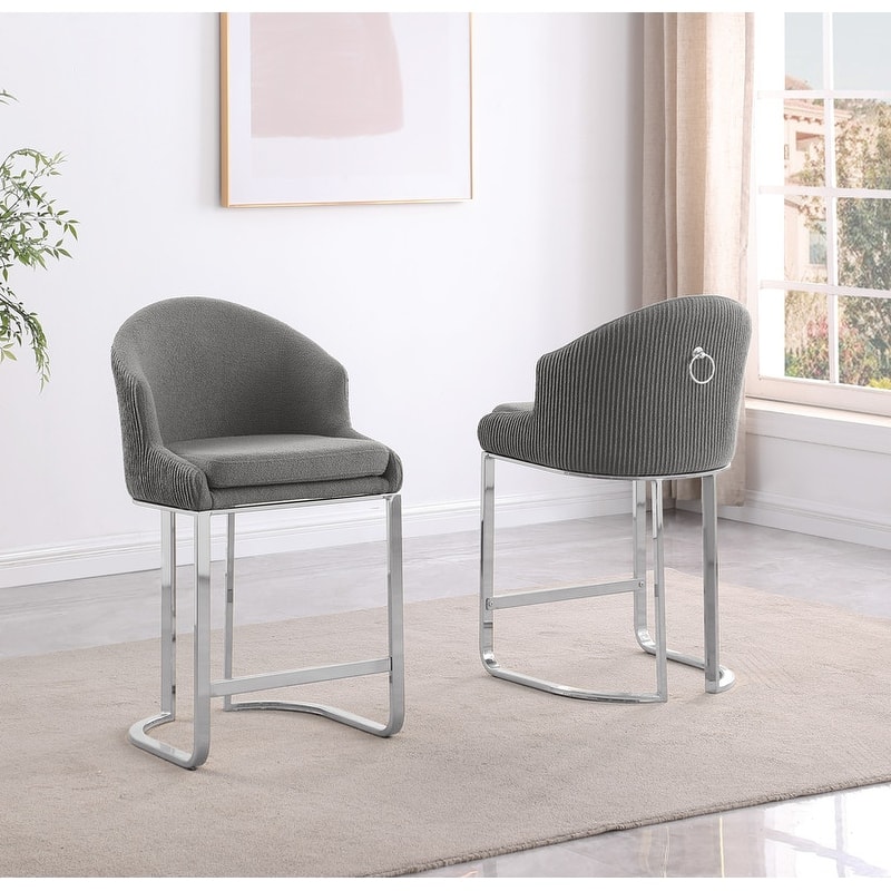 Best Quality Furniture Teddy Fabric Chrome Counter Height Chairs (Set of 2) - N/A - Dark Gray-Chairs