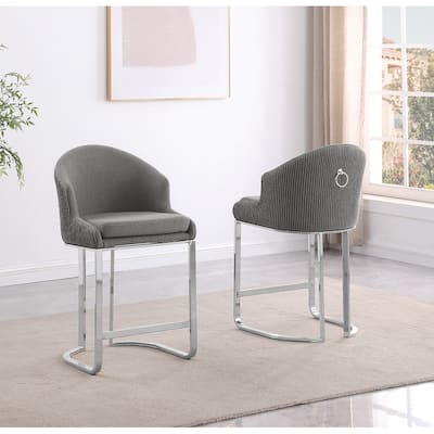 Best Quality Furniture Teddy Fabric Chrome Counter Height Chairs (Set of 2) - N/A
