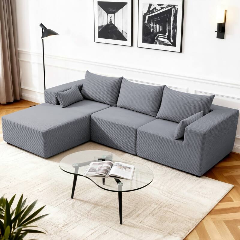 Modern L-Shaped Cloud Modular Sectional Sofa with Chaise Lounge - Dark Grey