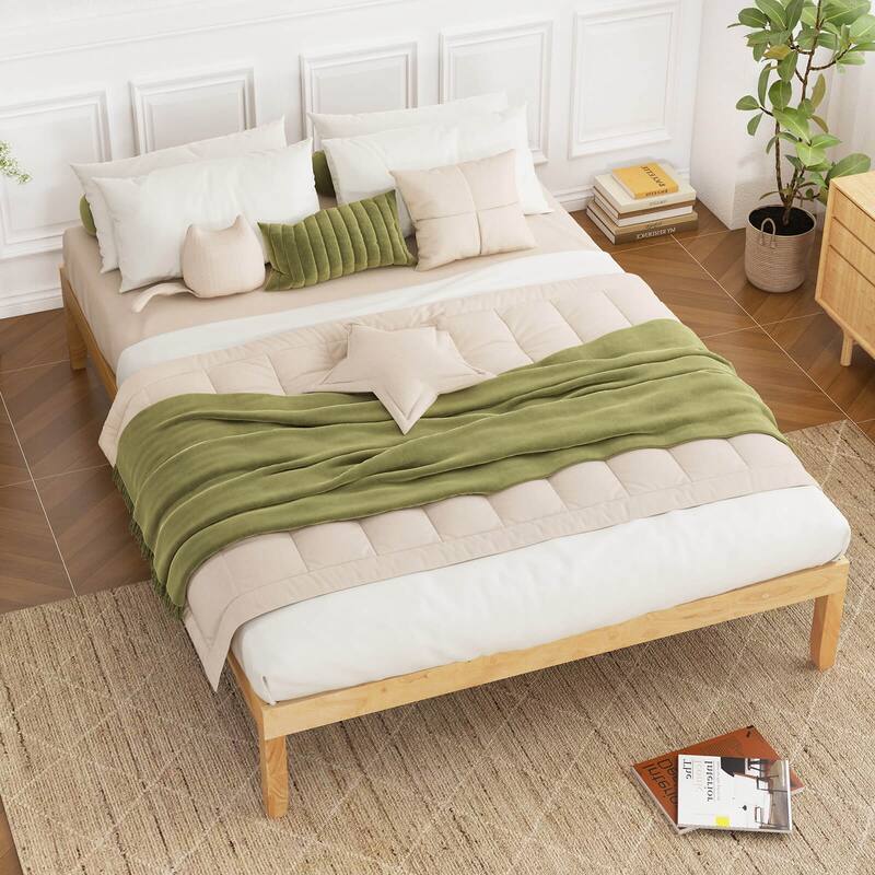 Costway Twin/Full/Queen Size Wooden Platform Bed Frame 14" with Rubber