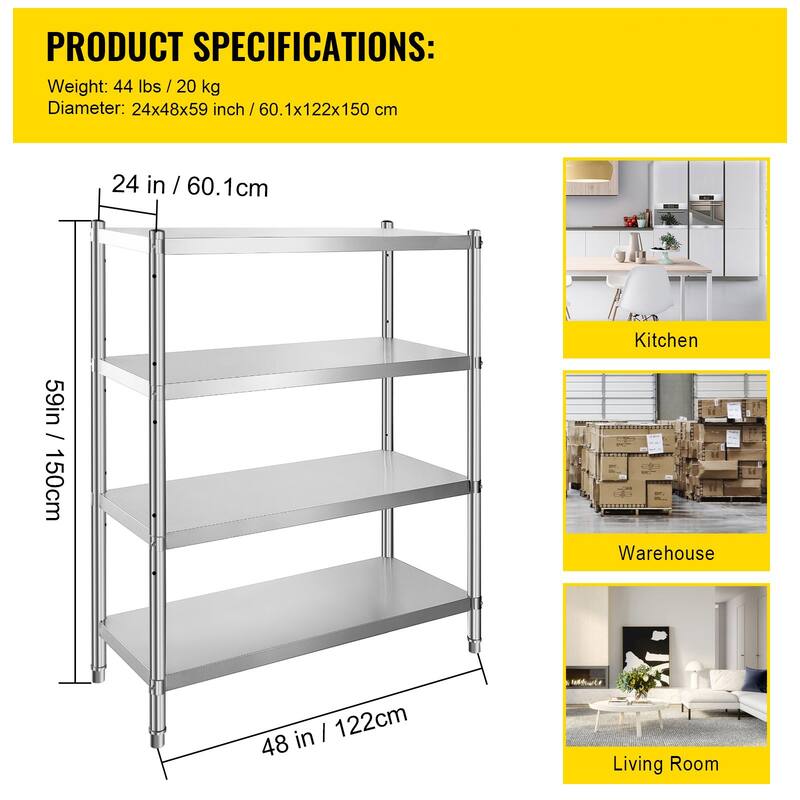 Heavy Duty Stainless Steel Adjustable Shelf Storage Unit Ideal for Kitchen Office or Garage