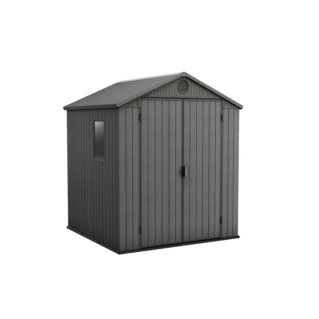 Keter Darwin 6x6 ft. Resin Outdoor Storage Shed With Floor for Patio Furniture and Tools, Graphite - 6x6 FT