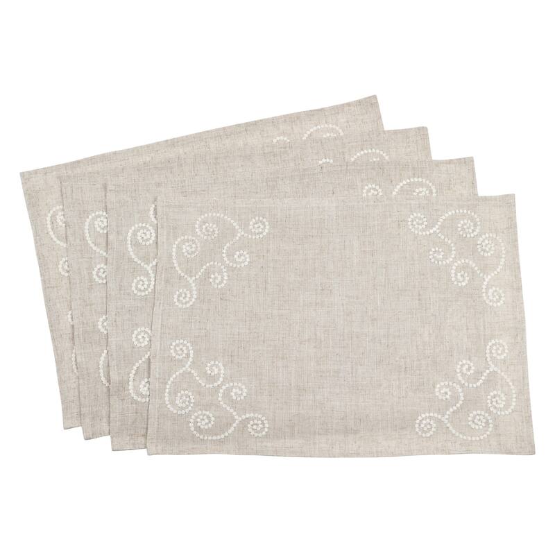 Embroidered Swirl Design Linen Blend Placemat - Set of 4