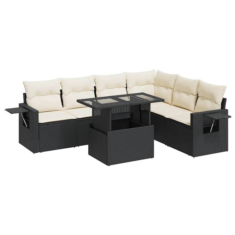 vidaXL Patio Sofa Set with Cushions Outdoor Furniture 7 Piece Poly Rattan - 21.7 x 39.4 x 28.7