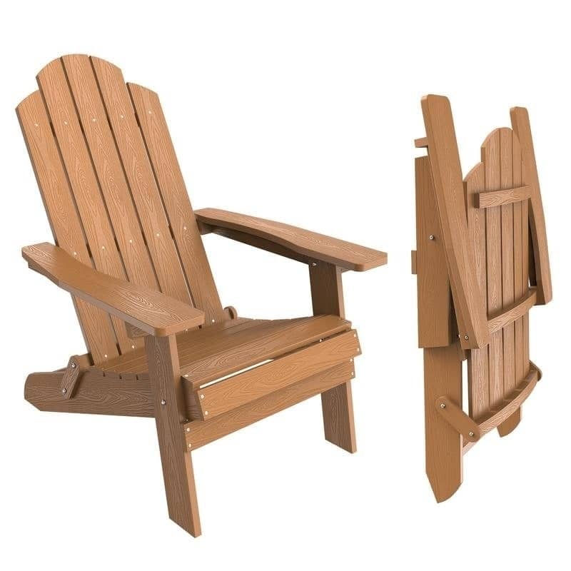 WINSOON All Weather HIPS Outdoor Folding Adirondack Chair Outdoor Garden Patio Chair - Teak