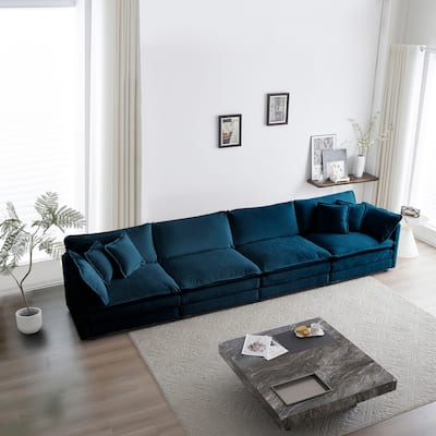 Modern Modular Four Seater Sofa with Chenille Upholstery and Configurable Cushions for Living Room and Guest Room