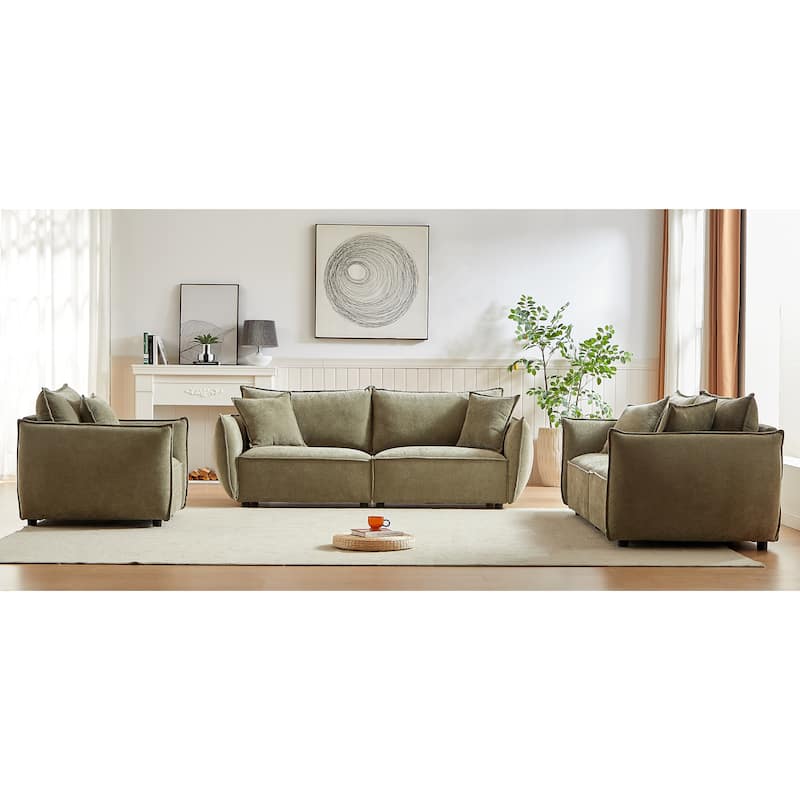 Modular Sofa - 3-3-1 Seating with Wooden Frame and Chenille Upholstery