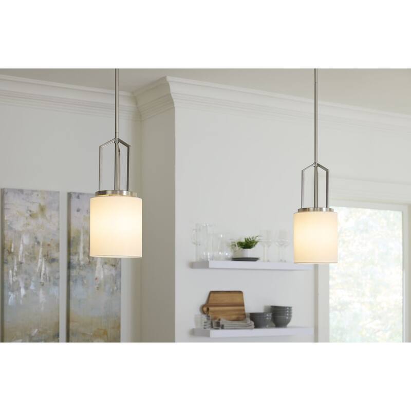 Goodwin Collection One-Light Brushed Nickel Modern Farmhouse Pendant - 7 in x 7 in x 16.75 in