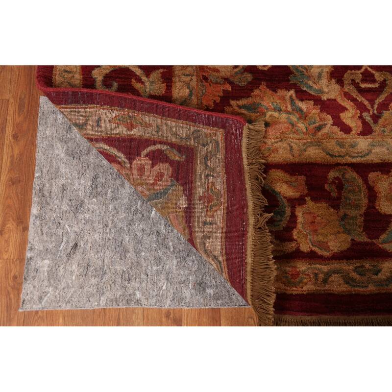 All-Over Floral Red Agra Indian Area Rug Hand-Knotted Wool Carpet - 7'10"x 10'4"