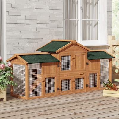 Timechee 33.9"H x 78.3"W Small Animals Hutch with Ramp