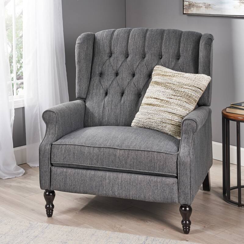 Oversized Wingback Push-Back Recliner with Footrest, Tufted Back, Nailheads