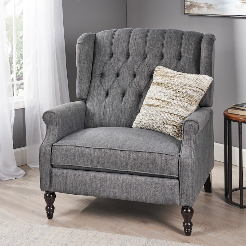 Roomfitters Tufted Wingback Recliner Chair with Rolled Arms and Turned Wood Legs, Lounge Accent Chair for Living Room