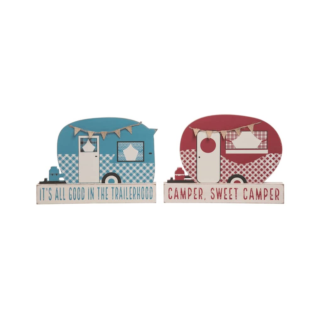 Transpac MDF Camper Shaped Decor Set of 2 Spring Home Decorations