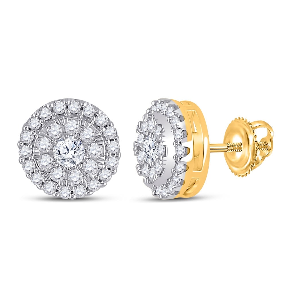 10k Yellow Gold 1/2 Carat Round Diamond Halo Earrings for Women