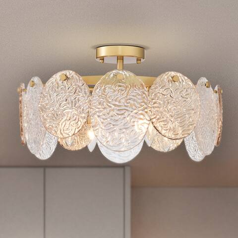 Fawne 18-inch 4-light Matte Gold Semi-Flushmount Ceiling Lamp with Rippled Glass Panes