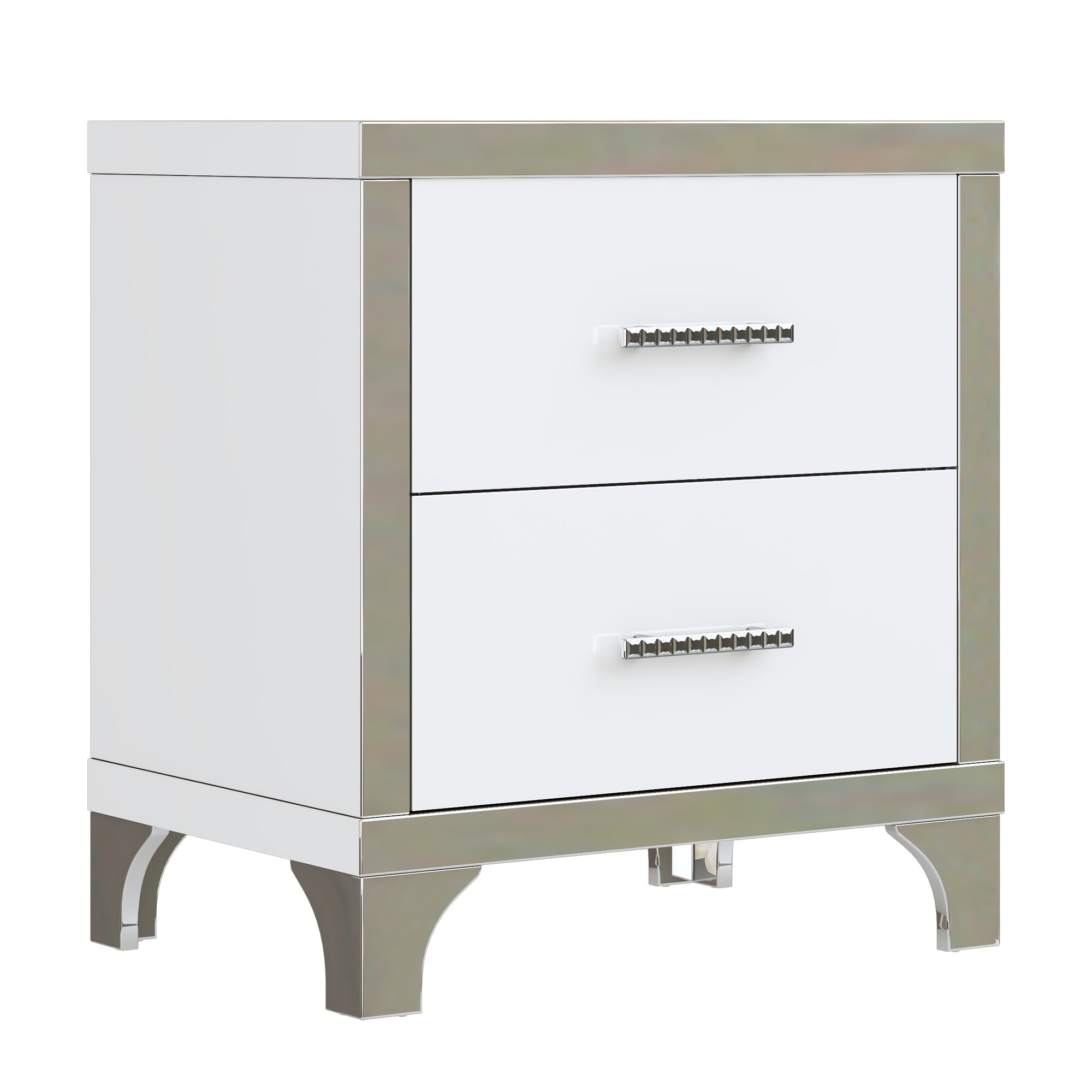 White gloss and store mirrored bedside table