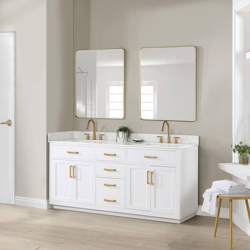 Altair Gavino Bath Vanity with Grain White Composite Stone Top and Mirror