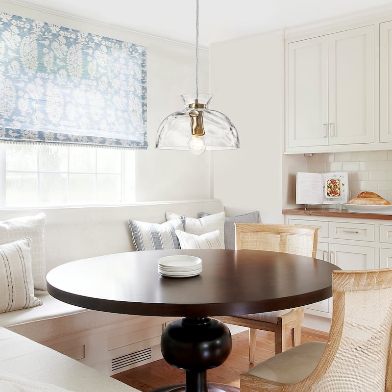 Modern Gold Semi-Circle Pendant Light with Clear Glass Shade Fixture - Dia.10.63-in