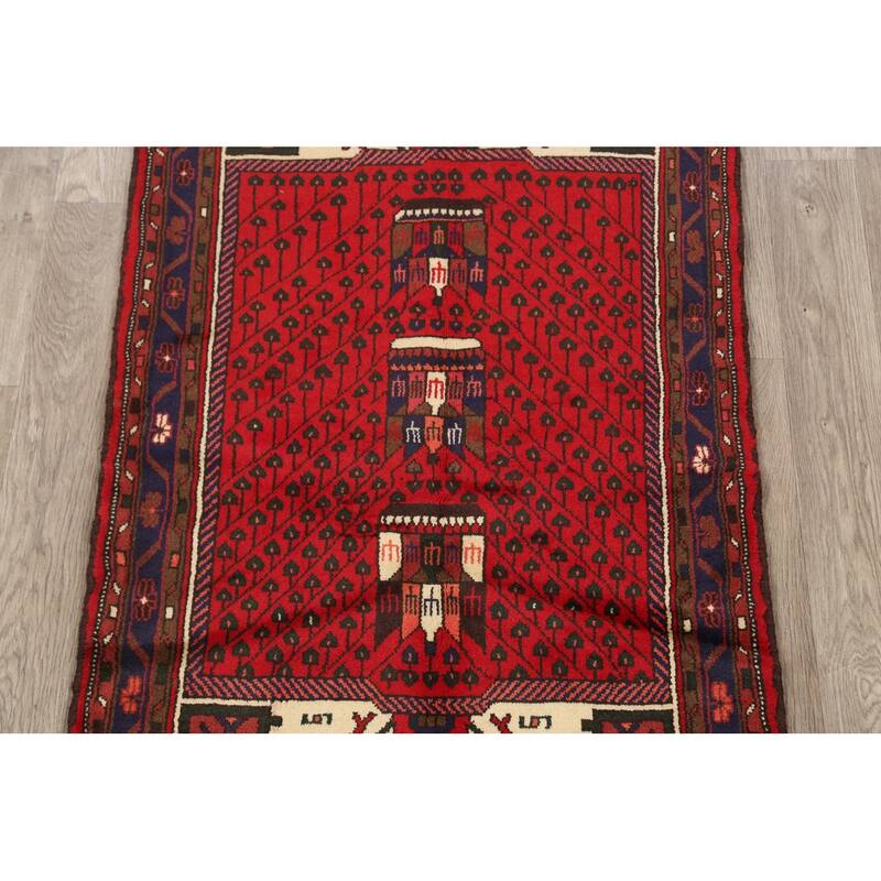 Geometric Tribal Hamedan Persian Area Rug Wool Handmade Foyer Carpet - 3'2" x 4'10"