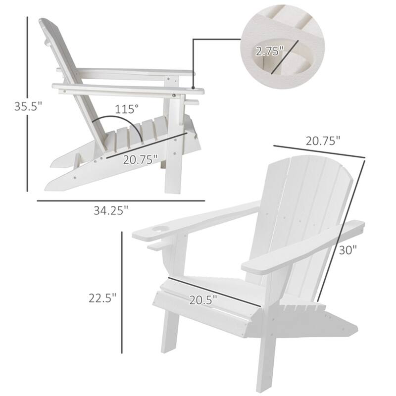 Reclining Adirondack Chair with Wide Armrests and Slatted Design for Outdoor Spaces - 29.5" W x 34.25" D x 35.5" H
