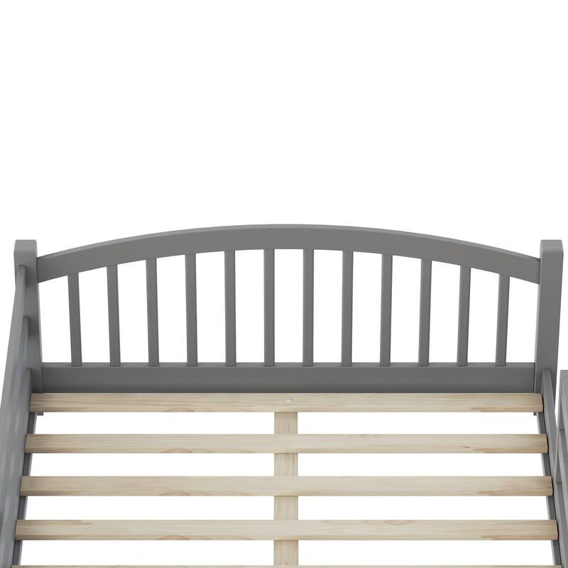 Montessori Floor Bed with Fence - Full/Twin Solid Wood, Slats & Safety Guardrails, Easy Assemble