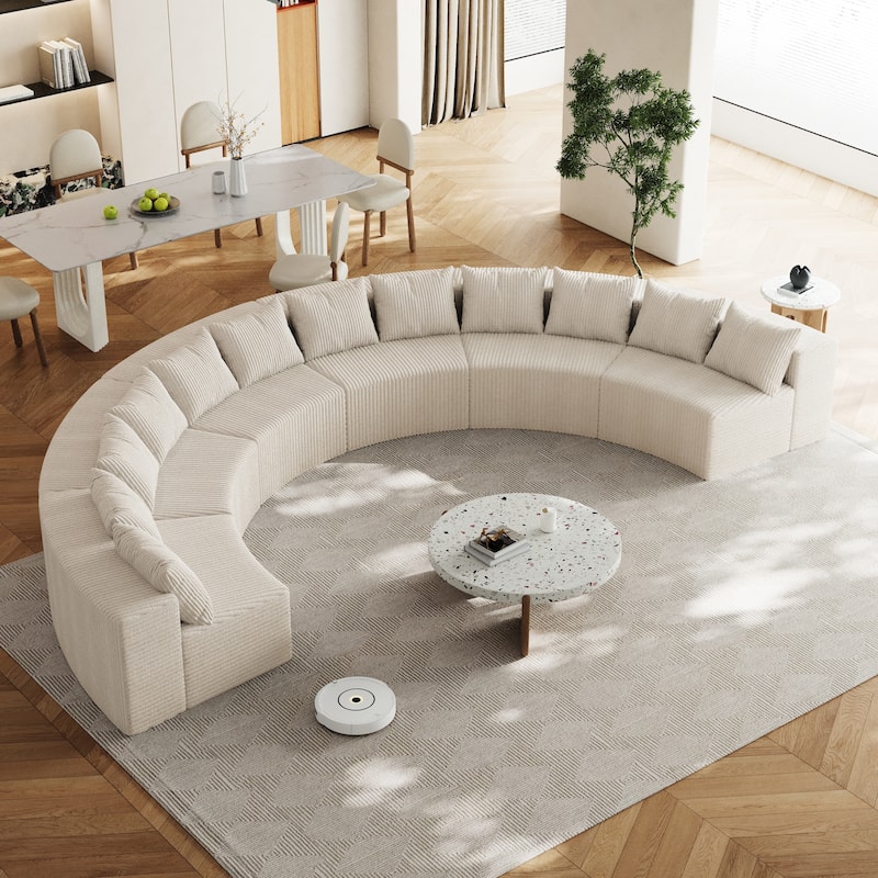 Half Moon Sectional Sofa Convertible Modular Couches Plush Corduroy Sleeper Sofa Bed Symmetrical Loveseat Sofa