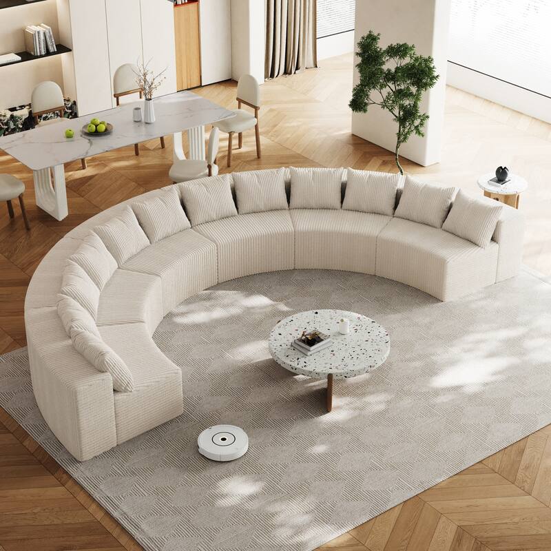 Oversized Curved Sectional Sofa Semi Circula Modular Couch Corduroy Upholstered Single Sofa Set of 6 - Free Collocation