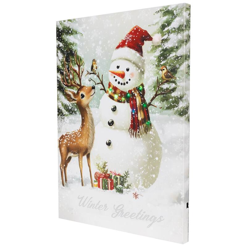 LED Lighted Snowman Reindeer Christmas Canvas Wall Art 15.75 x 11.75