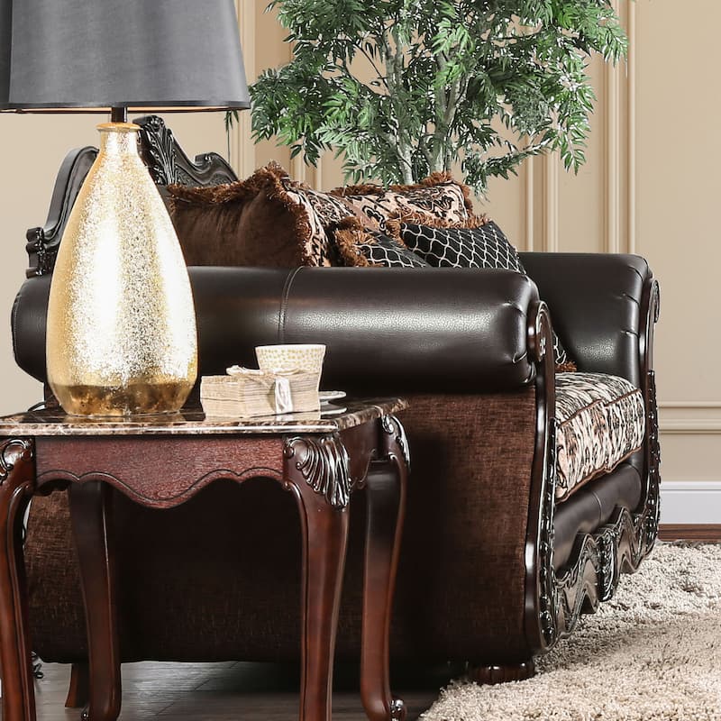 Nave Transitional Brown Faux Leather Loveseat by Furniture of America - Brown