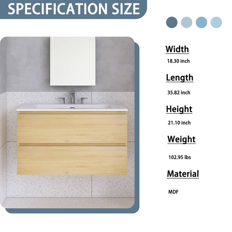 Floating Integrated Bathroom Vanity with Ceramic Sink, Three Faucet Holes