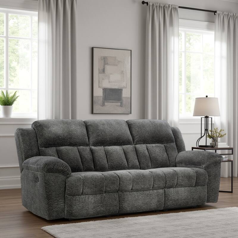 Briar Manual Reclining Sofa Dark Gray Polyester, Metal Frame, 91 Inch
