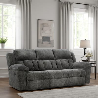 Briar Manual Reclining Sofa Dark Gray Polyester, Metal Frame, 91 Inch