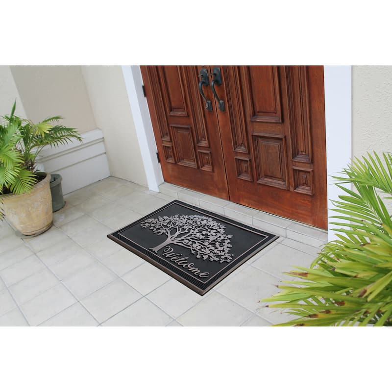 A1HC 100% Rubber Front Door Mat, All Season Large Size, Thin Profile Heavy Duty Doormat for Indoor Outdoor Use