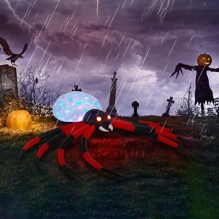 11.8 Ft Halloween Inflatables Crawling Spider Outdoor Decorations With Rotating Led Lights, Scary Halloween Giant Blow Up Decora