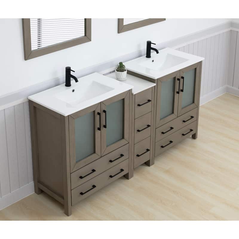 Vanity Art 72" Double Sink Bathroom Vanity Set 7 Dove-Tailed Drawers, 2 Cabinets, 2 Shelves, Soft-Closing Doors with Free Mirror