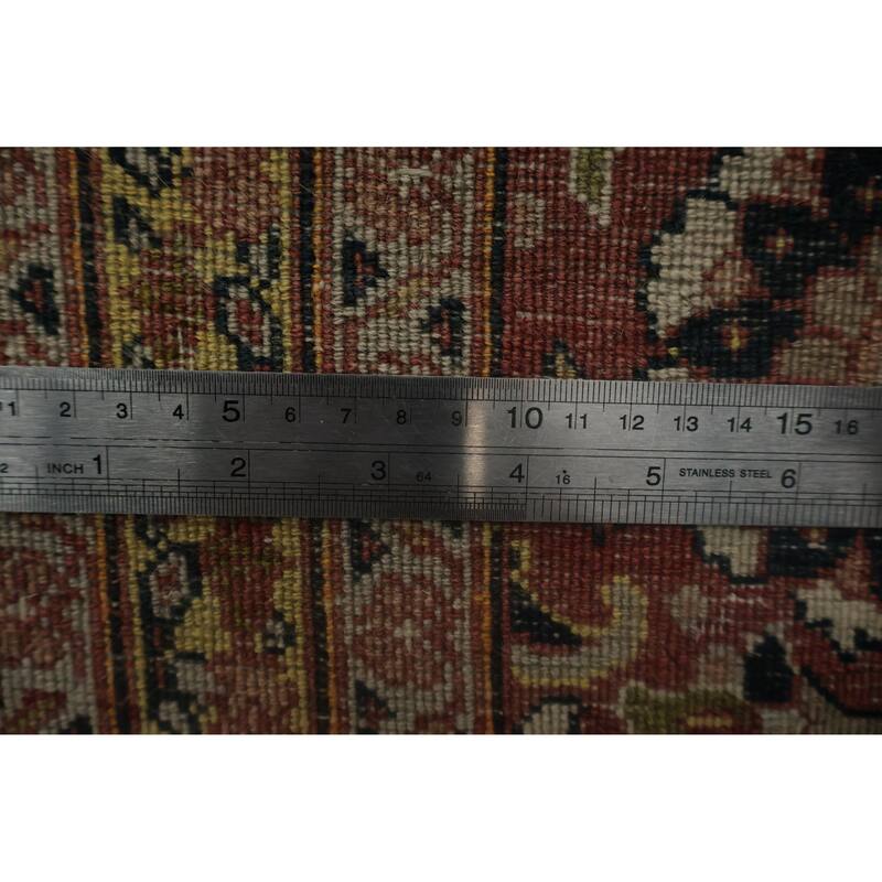 Hand Knotted Oriental 100% Wool Carpet Traditional Floral Navy Blue & Blues Tabriz (Haj Jalili) Area Rug - 12' 11'' X 9' 4''