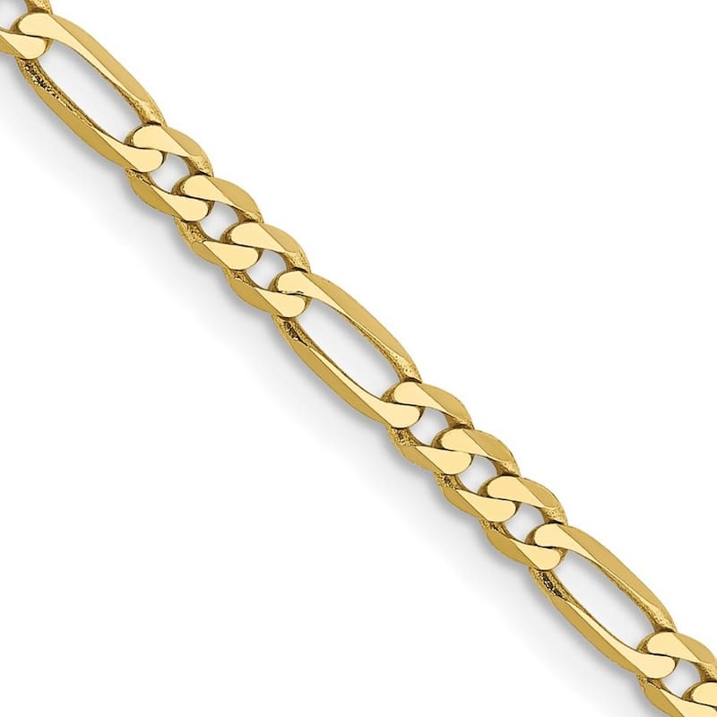 Curata 10k Yellow Gold 2.75mm Flat Figaro Chain Necklace (Lobster) Options: 16 18 20 22 24
