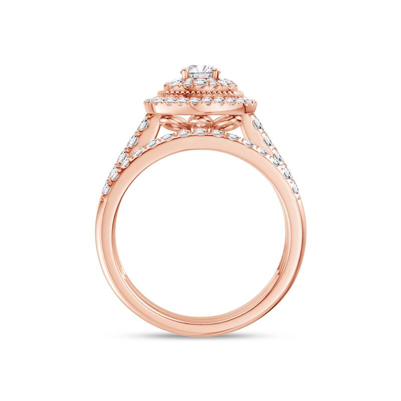 1ct TDW Diamond Cluster Halo Bridal Set in 14K Rose Gold for Women